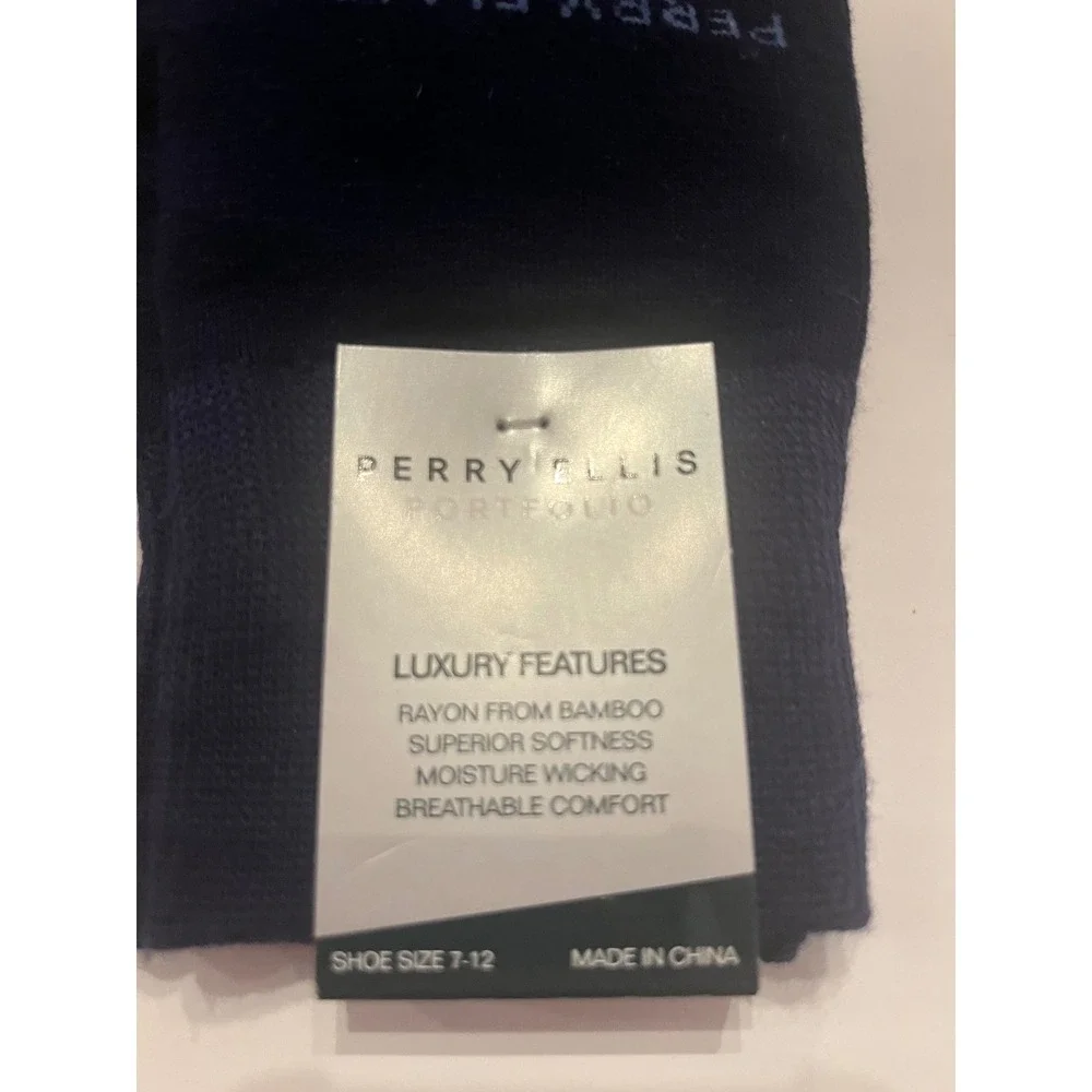 Perry Ellis Portfolio 2 Pair Superior Soft Luxury Socks Black Blue Size 7-12